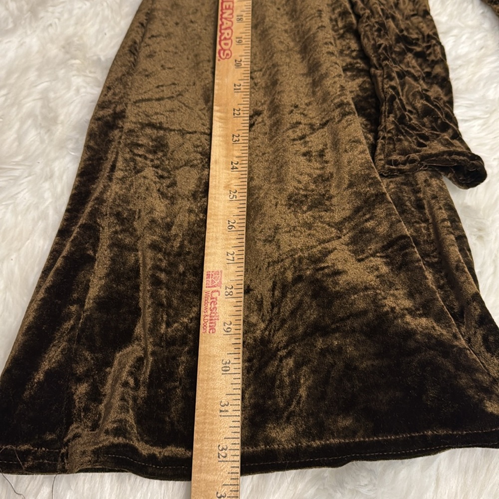 Vintage 90s MGR Velvet Empire Smocked Brown Mini Dress Women Size M - Picture 10 of 11